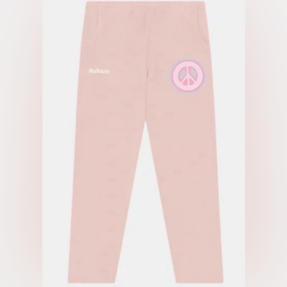 MADHAPPY Sweatpants Terry Pink Peace size XS NEW W/ Manufacturer Flaws